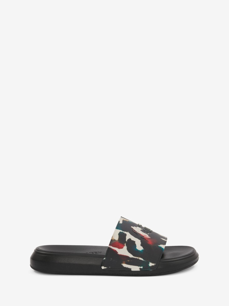 Fashion Alexander McQueen White/Multicolour Men's Watercolour Graffiti Pool Slide