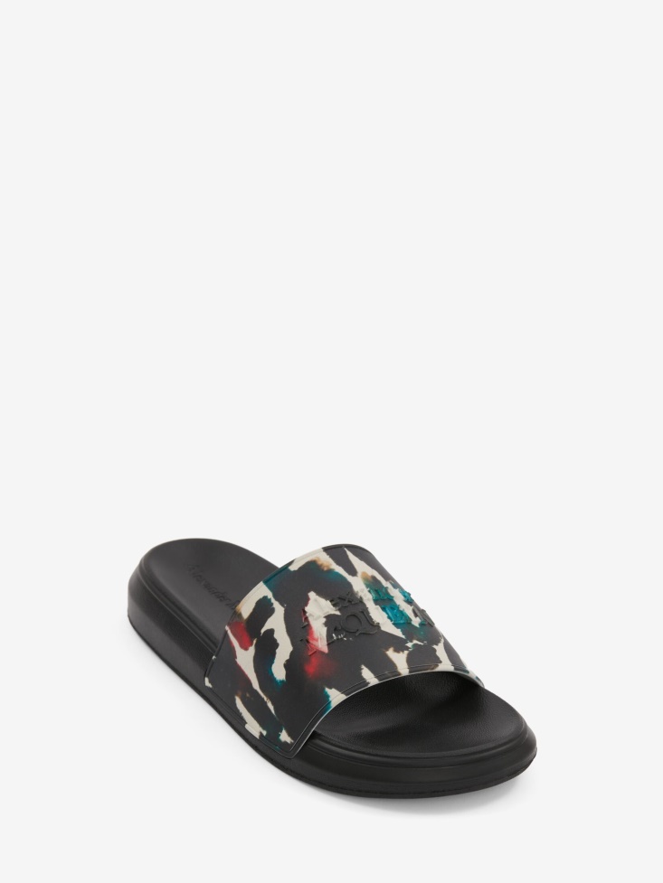Fashion Alexander McQueen White/Multicolour Men's Watercolour Graffiti Pool Slide
