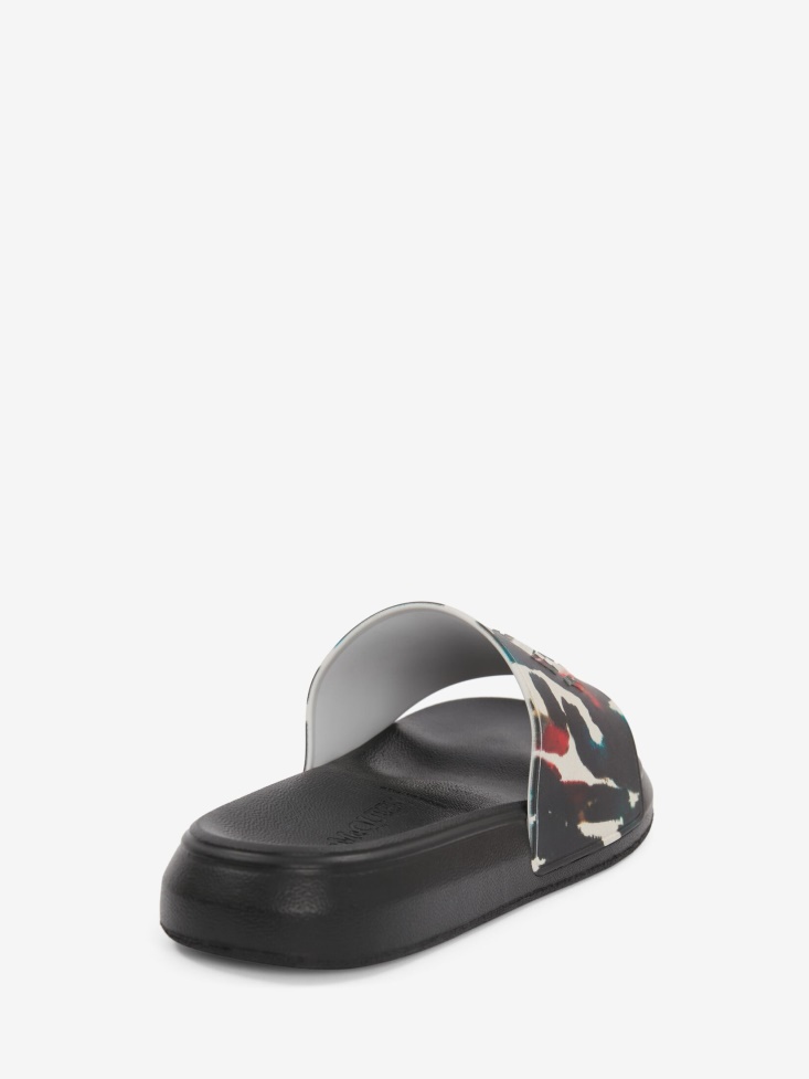 Fashion Alexander McQueen White/Multicolour Men's Watercolour Graffiti Pool Slide