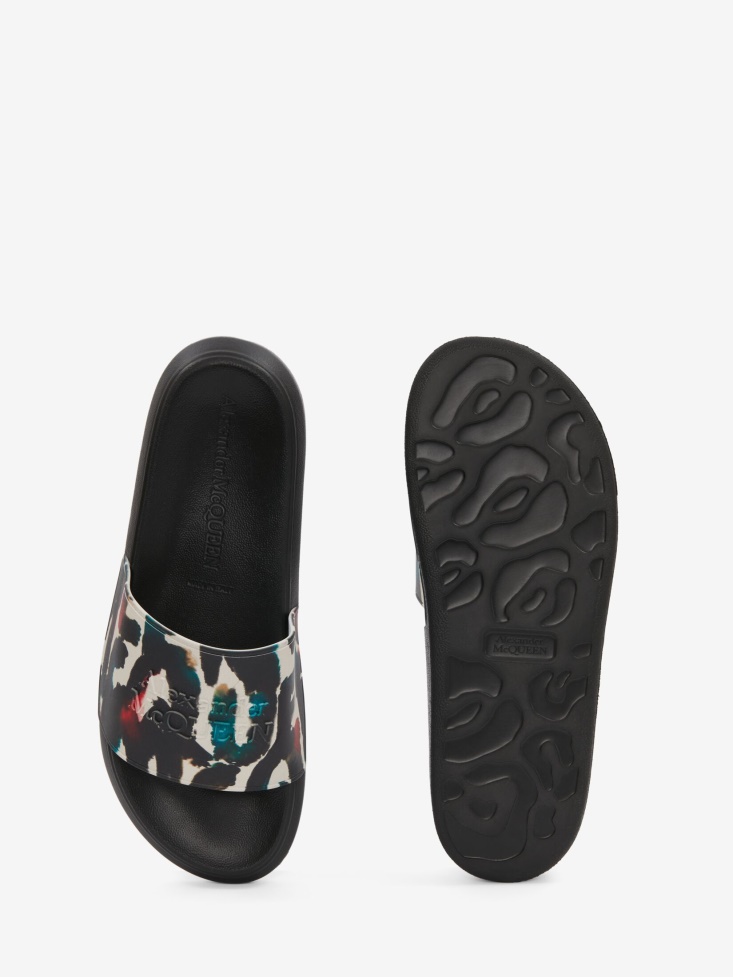 Fashion Alexander McQueen White/Multicolour Men's Watercolour Graffiti Pool Slide