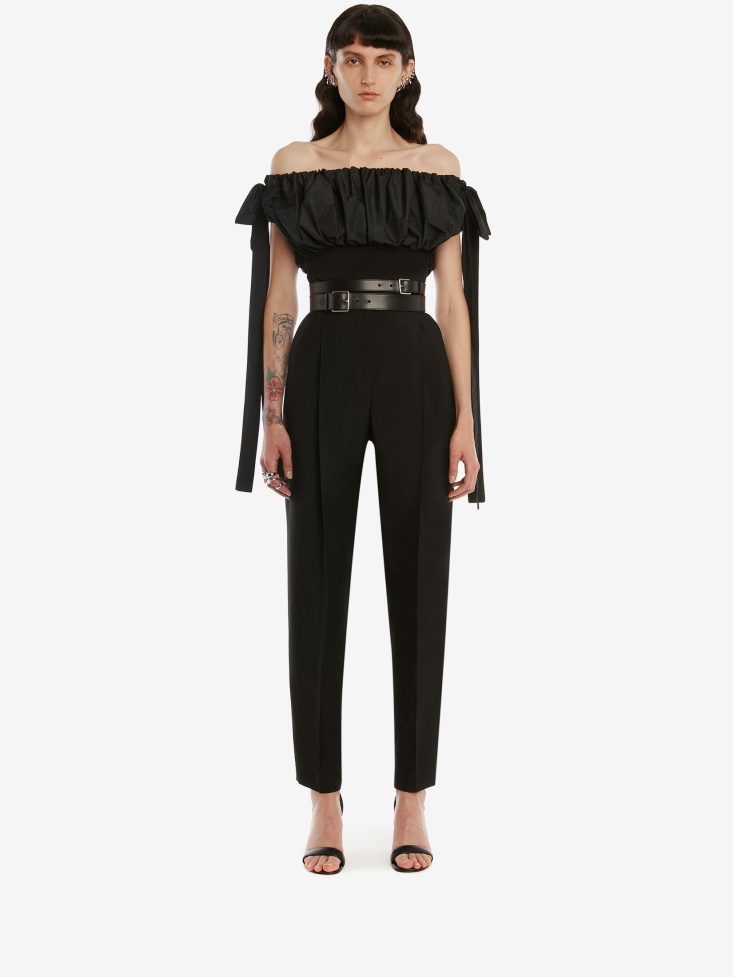 Black Women's Sartorial Wool Pleated Trouser Fashion Alexander McQueen