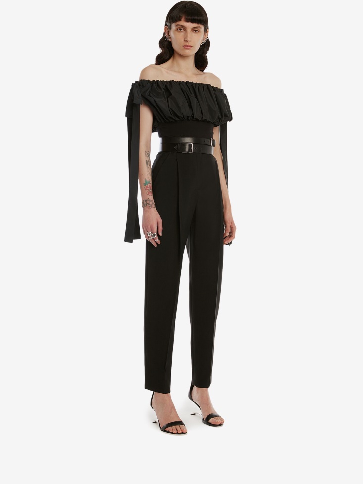 Black Women's Sartorial Wool Pleated Trouser Fashion Alexander McQueen