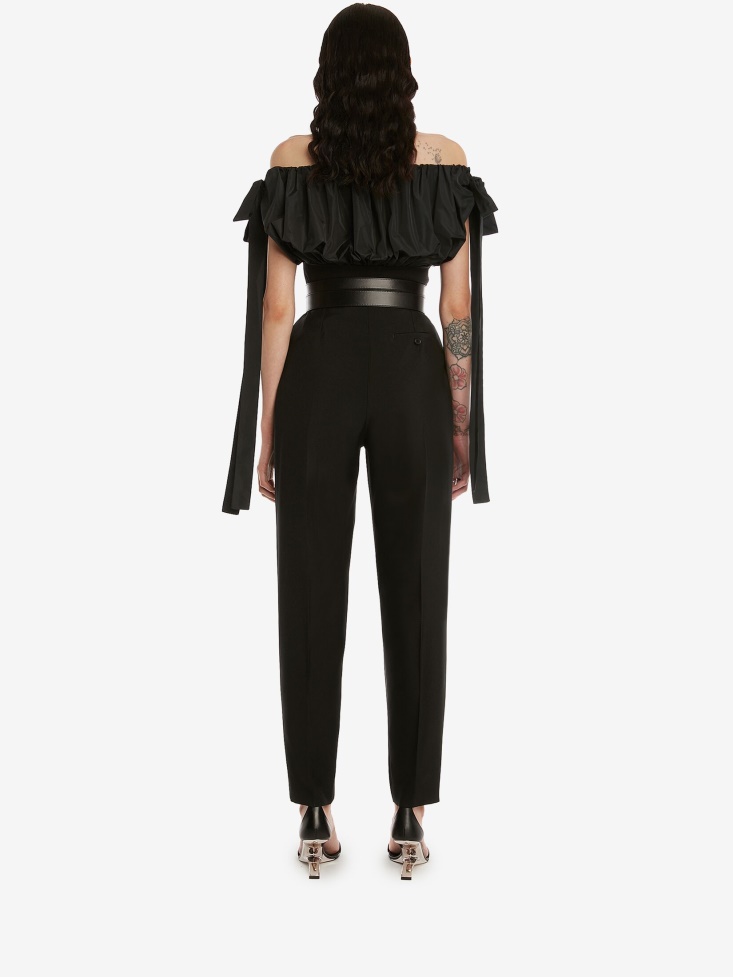 Black Women's Sartorial Wool Pleated Trouser Fashion Alexander McQueen