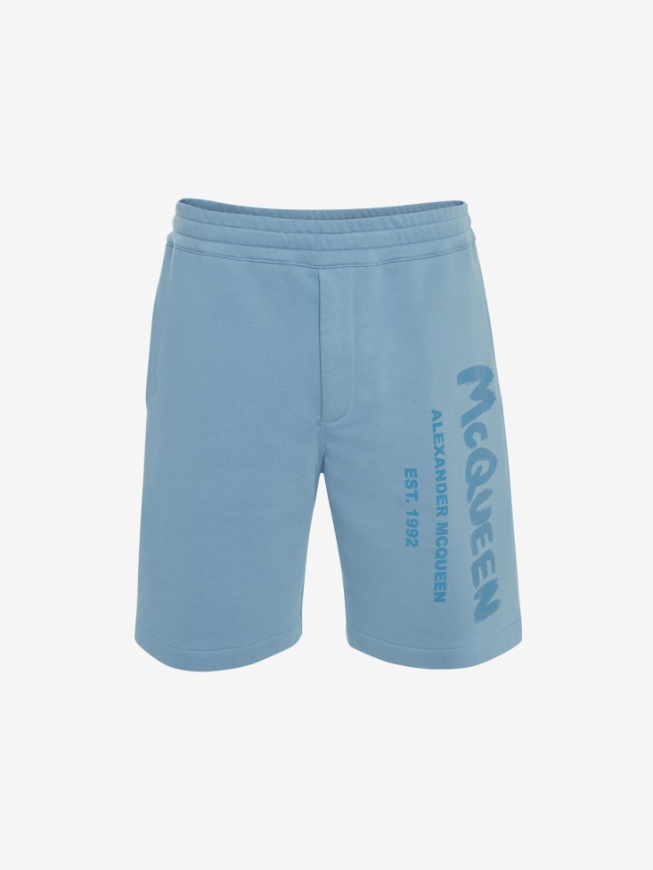 Sky Blue Fashion Alexander McQueen Men's in Graffiti Shorts