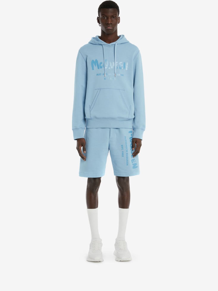Sky Blue Fashion Alexander McQueen Men's in Graffiti Shorts