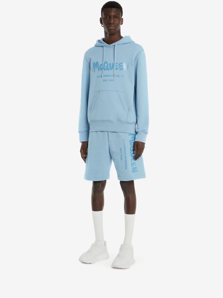 Sky Blue Fashion Alexander McQueen Men's in Graffiti Shorts