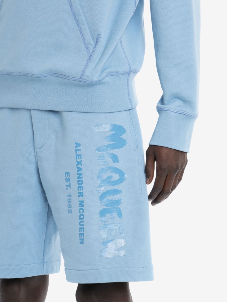 Sky Blue Fashion Alexander McQueen Men's in Graffiti Shorts