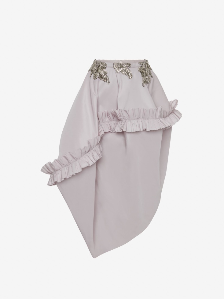 Fashion Alexander McQueen Women's Alchemilla Embroidery Asymmetric Balloon Skirt Porcelain