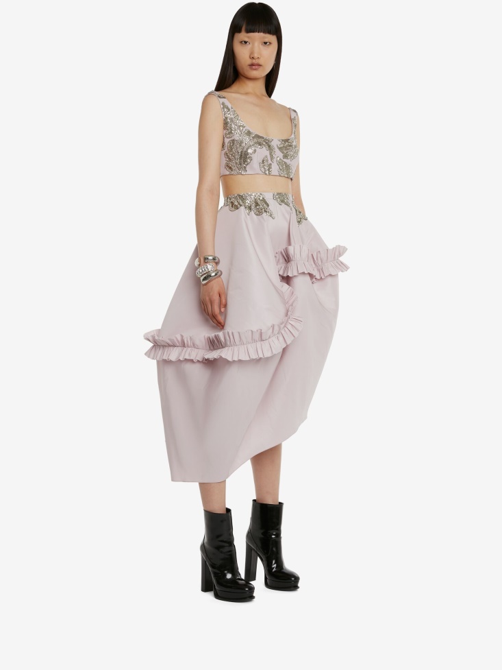 Fashion Alexander McQueen Women's Alchemilla Embroidery Asymmetric Balloon Skirt Porcelain