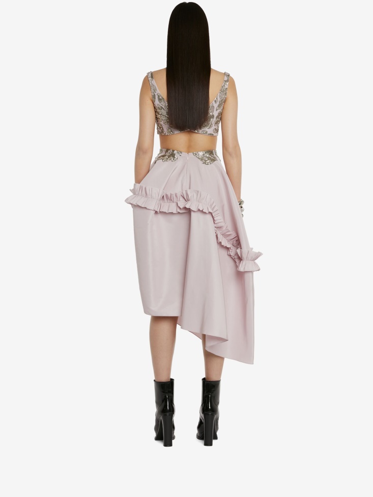 Fashion Alexander McQueen Women's Alchemilla Embroidery Asymmetric Balloon Skirt Porcelain