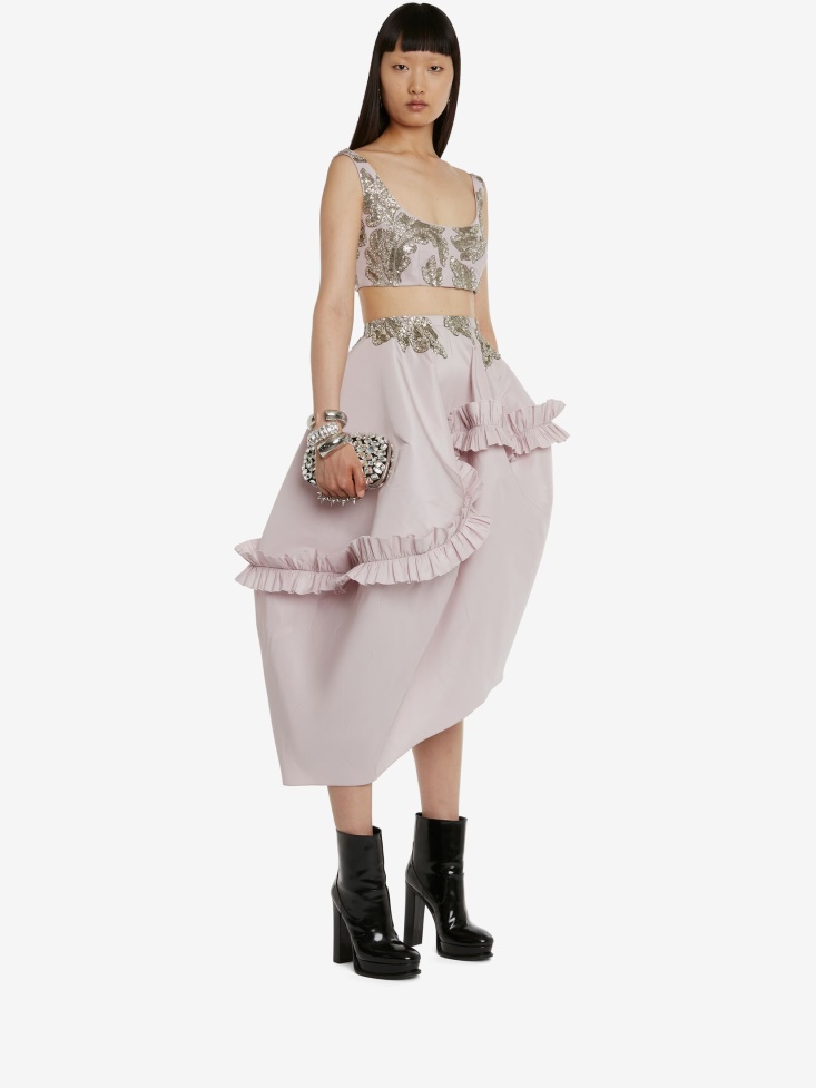 Fashion Alexander McQueen Women's Alchemilla Embroidery Asymmetric Balloon Skirt Porcelain