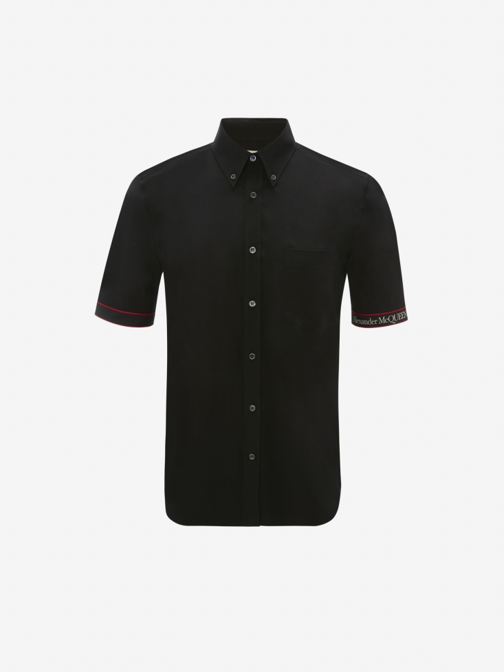 Black Men's Selvedge Logo Tape Polo Fashion Alexander McQueen