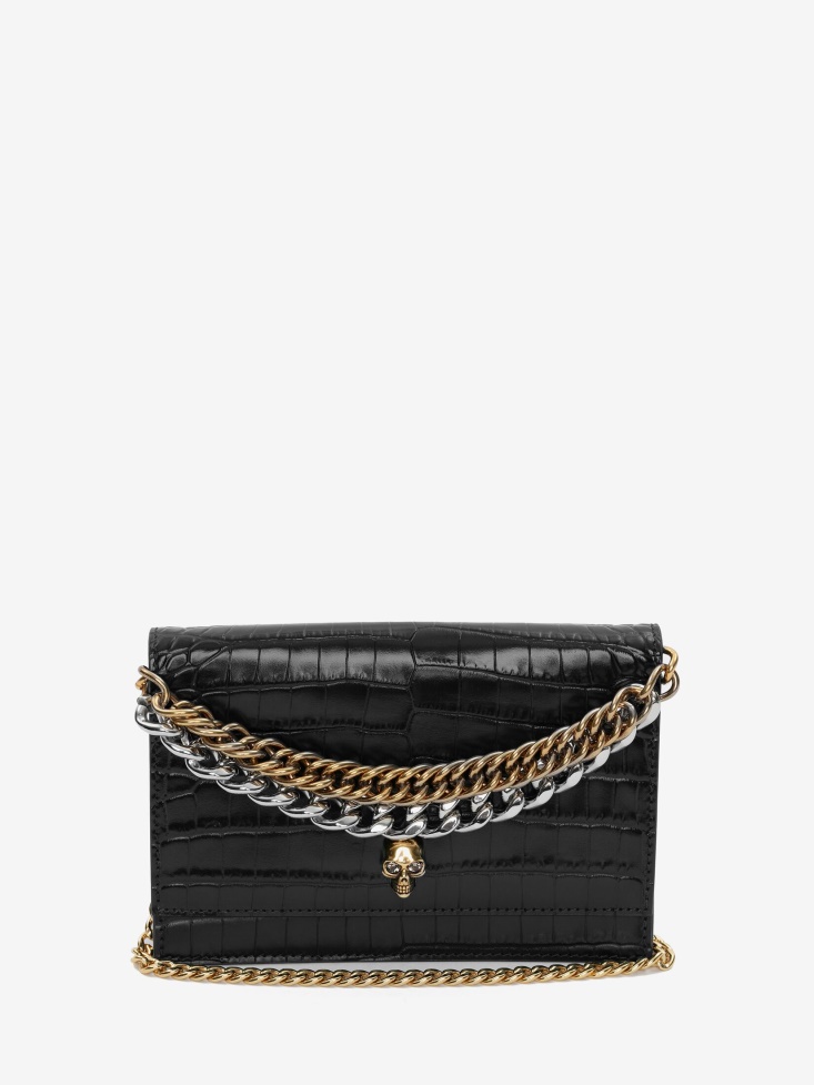 Black Fashion Alexander McQueen Women's Small Skull Bag With Chain