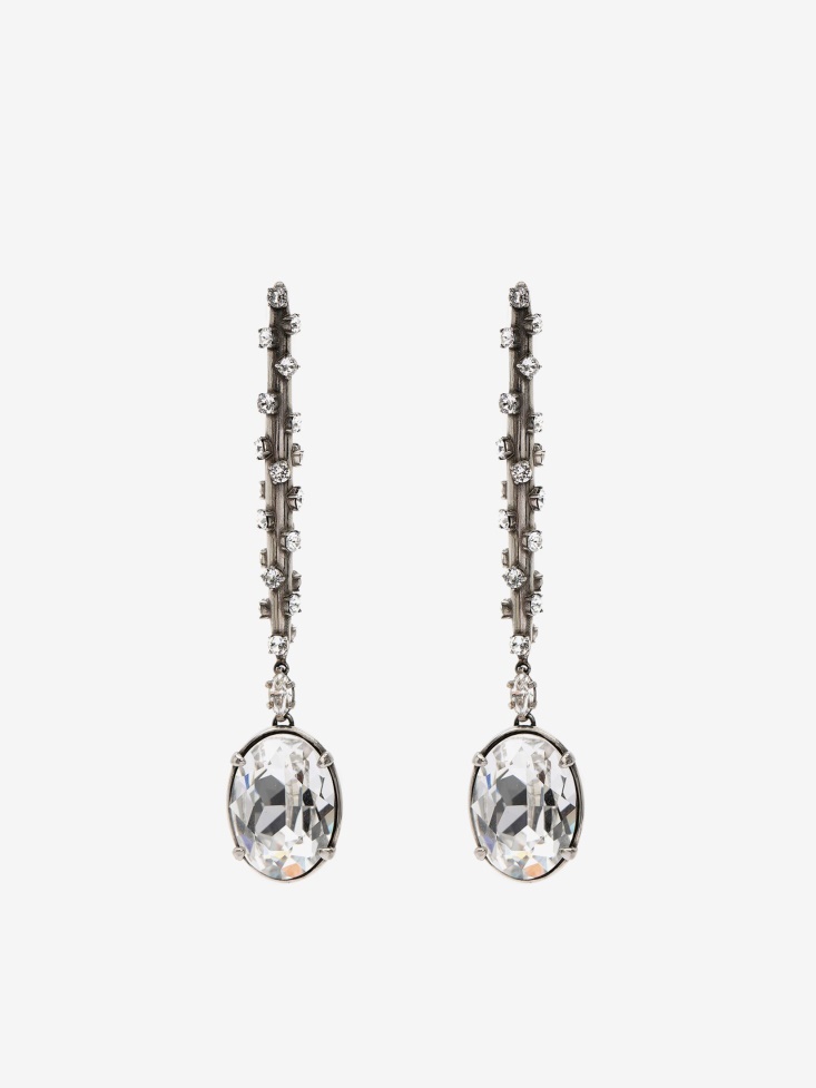 Fashion Alexander McQueen Antique Silver Women's Embellished Stick Earrings
