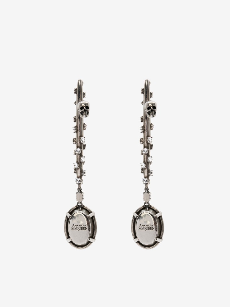 Fashion Alexander McQueen Antique Silver Women's Embellished Stick Earrings