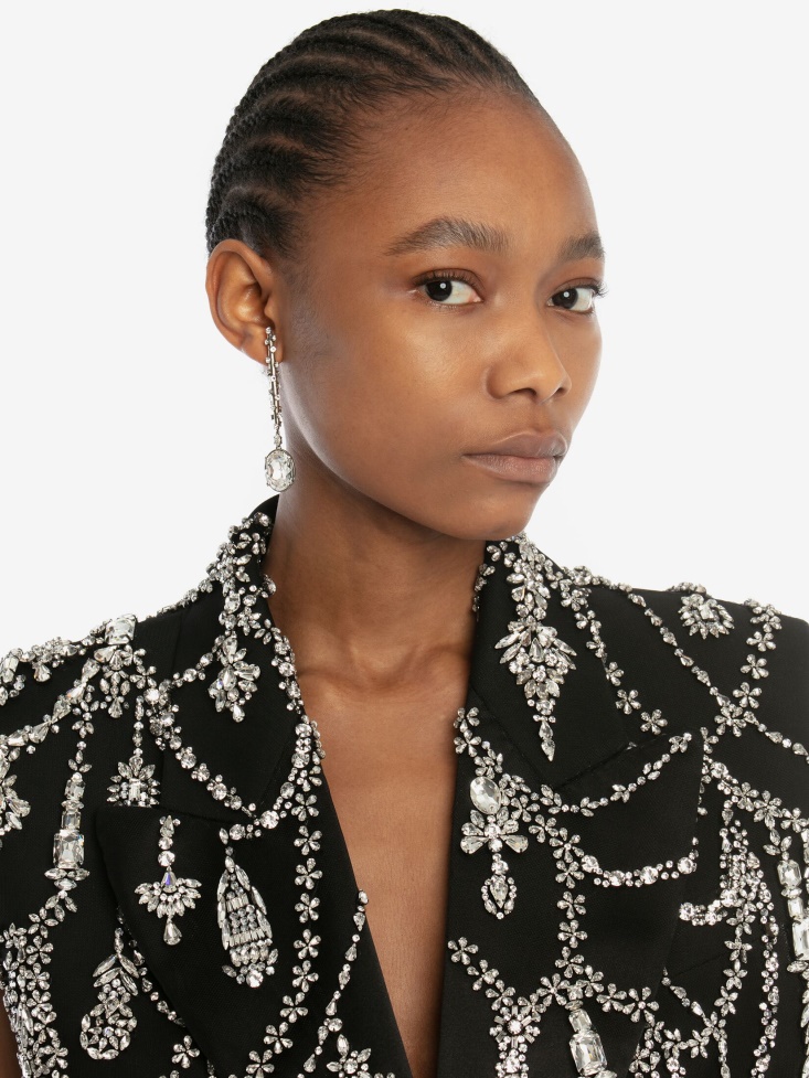 Fashion Alexander McQueen Antique Silver Women's Embellished Stick Earrings