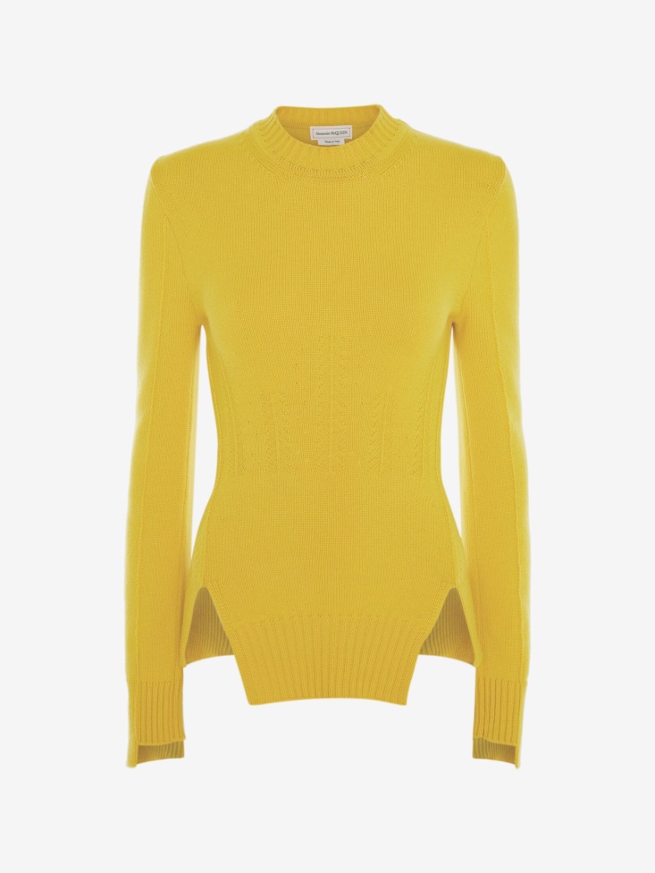 Fashion Alexander McQueen Pop Yellow Women's Cashmere Corset Stitch Jumper
