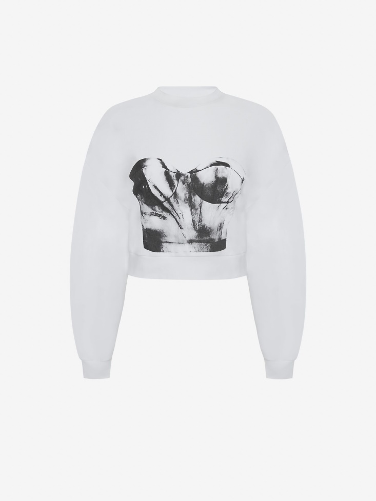 Fashion Alexander McQueen Women's Bustier Print Sweatshirt White/Black