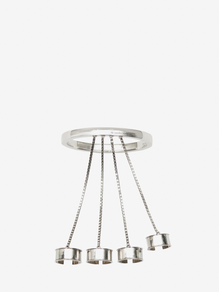 Women's Four Ring Hand Jewel Piece Antique Silver Fashion Alexander McQueen