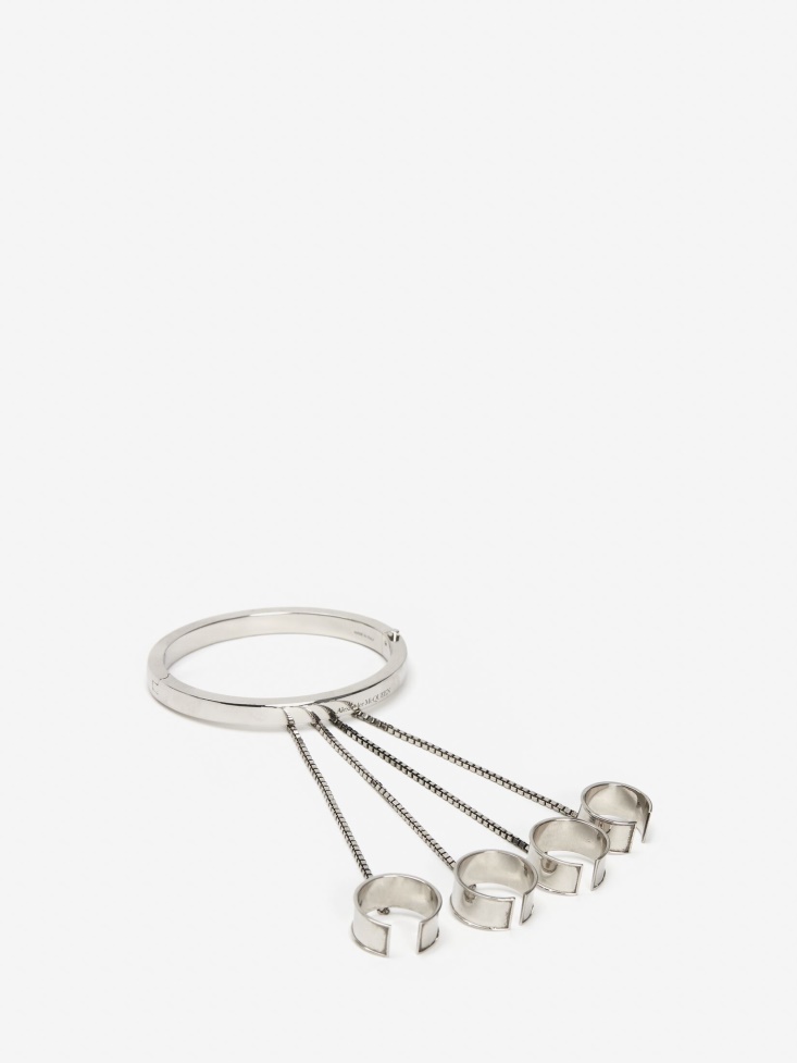 Women's Four Ring Hand Jewel Piece Antique Silver Fashion Alexander McQueen