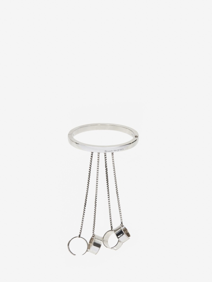 Women's Four Ring Hand Jewel Piece Antique Silver Fashion Alexander McQueen