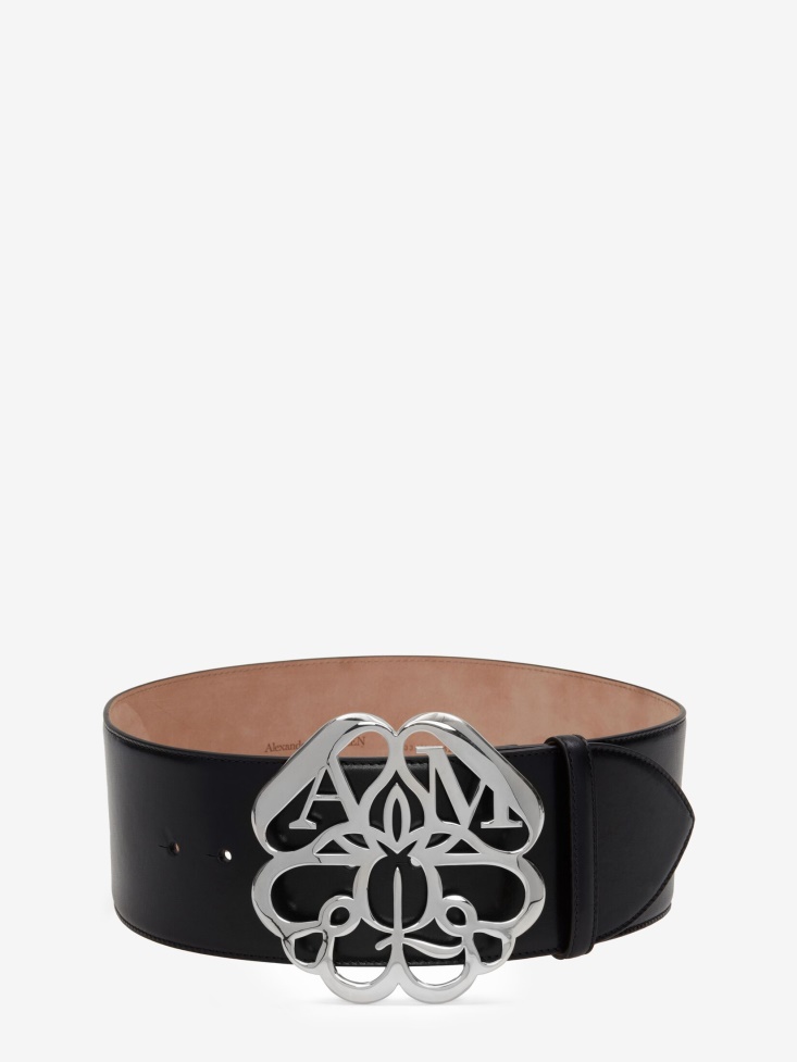 Black Women's Oversized Seal Logo Waist Belt Fashion Alexander McQueen