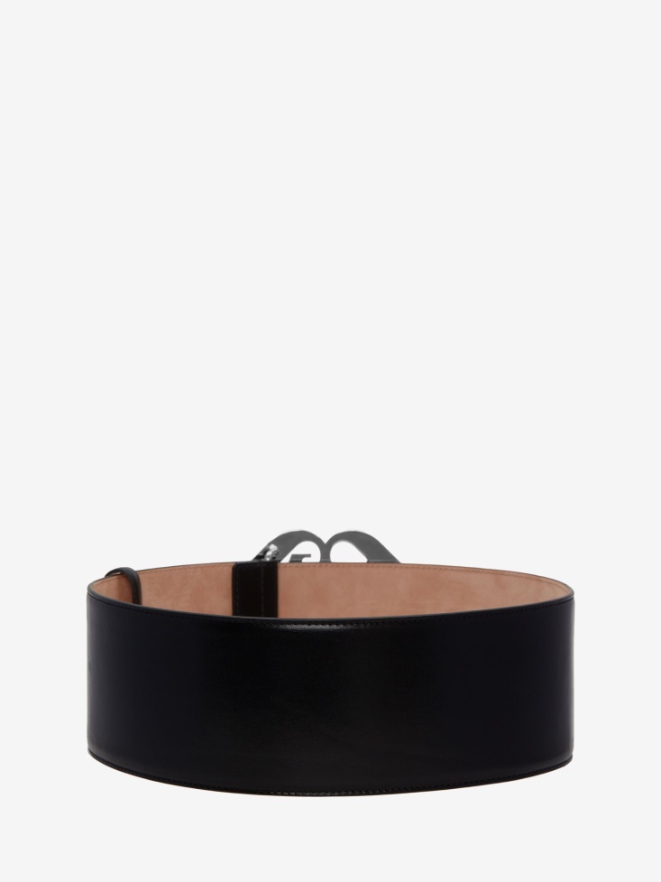 Black Women's Oversized Seal Logo Waist Belt Fashion Alexander McQueen