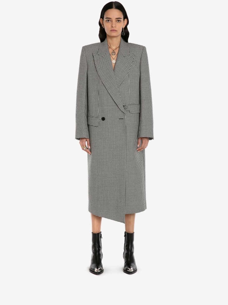 Women's Wool Double-Breasted Drop Hem Coat Fashion Alexander McQueen Black/Ivory