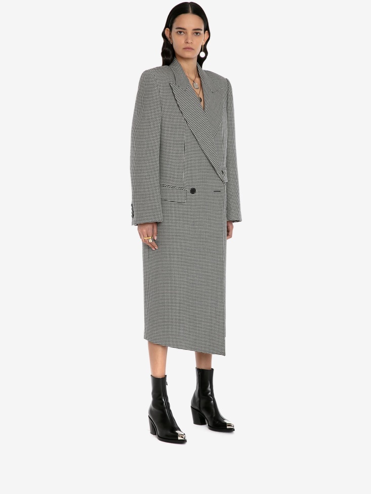 Women's Wool Double-Breasted Drop Hem Coat Fashion Alexander McQueen Black/Ivory