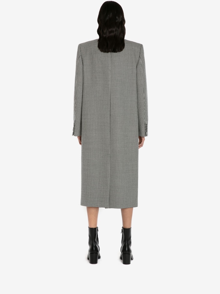 Women's Wool Double-Breasted Drop Hem Coat Fashion Alexander McQueen Black/Ivory