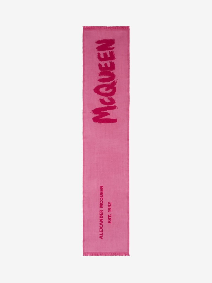 Fashion Alexander McQueen Fuxia/Pink Men's Oversized in Graffiti Scarf