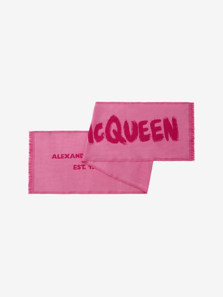 Fashion Alexander McQueen Fuxia/Pink Men's Oversized in Graffiti Scarf