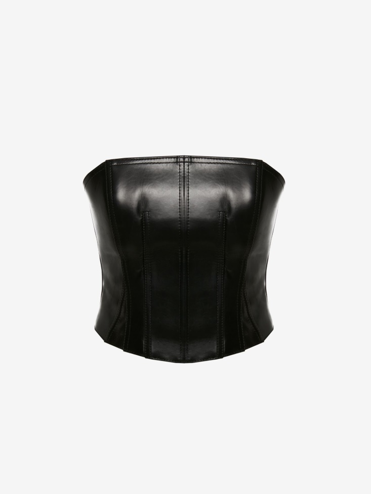 Women's Leather Bustier Top Black Fashion Alexander McQueen