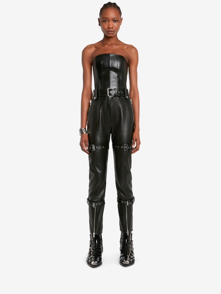 Women's Leather Bustier Top Black Fashion Alexander McQueen