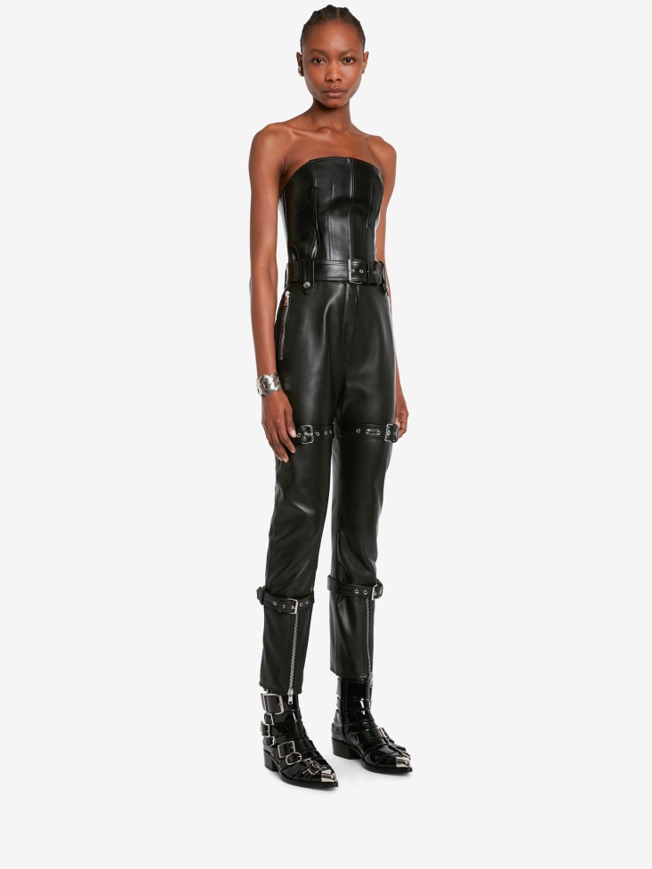Women's Leather Bustier Top Black Fashion Alexander McQueen
