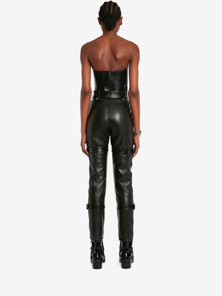 Women's Leather Bustier Top Black Fashion Alexander McQueen