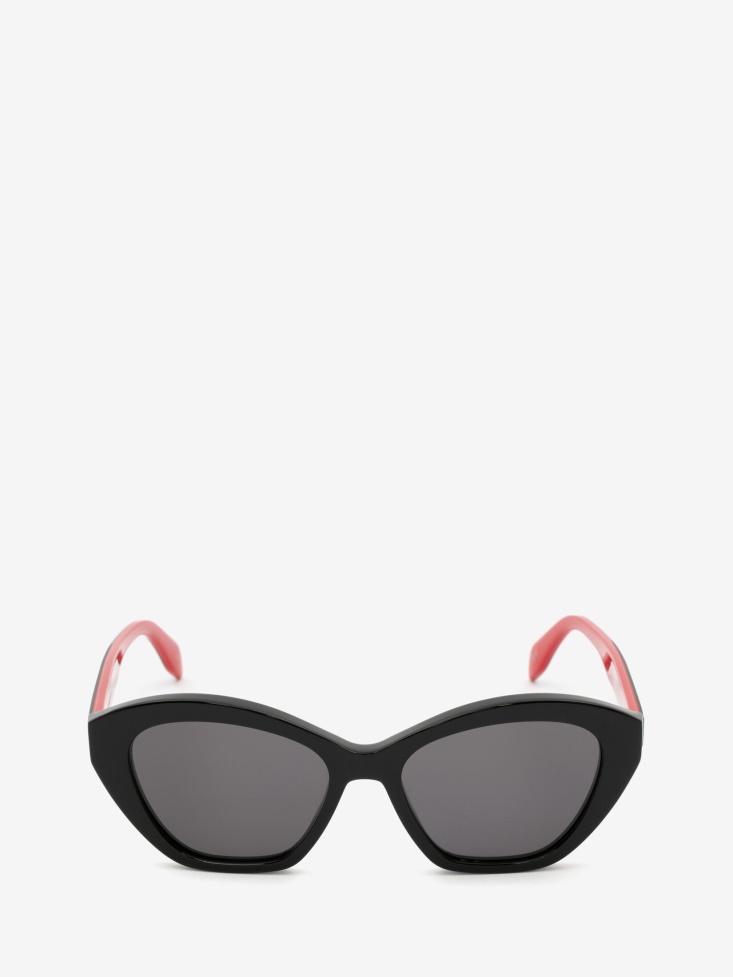Black/Red Women's Selvedge Cat-Eye Sunglasses Fashion Alexander McQueen