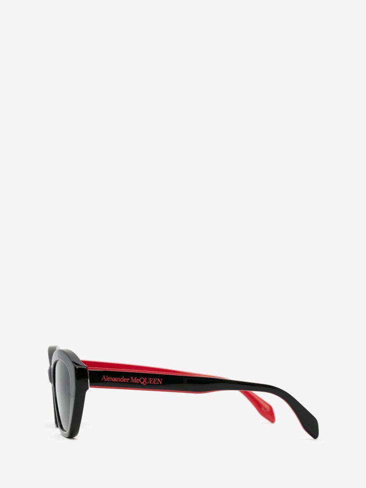 Black/Red Women's Selvedge Cat-Eye Sunglasses Fashion Alexander McQueen