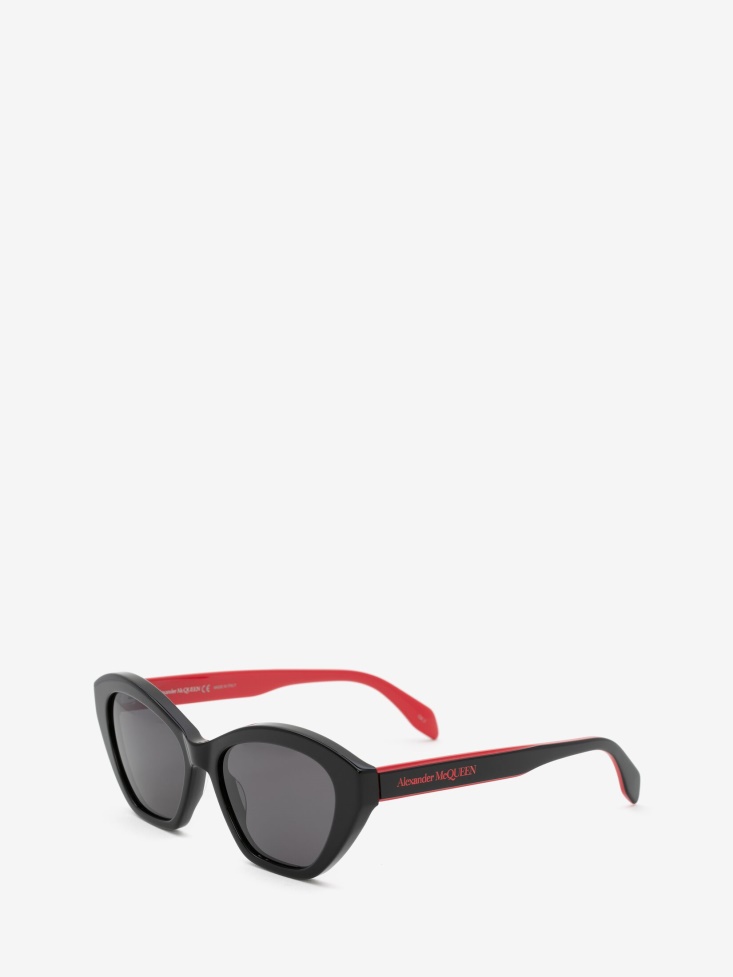 Black/Red Women's Selvedge Cat-Eye Sunglasses Fashion Alexander McQueen