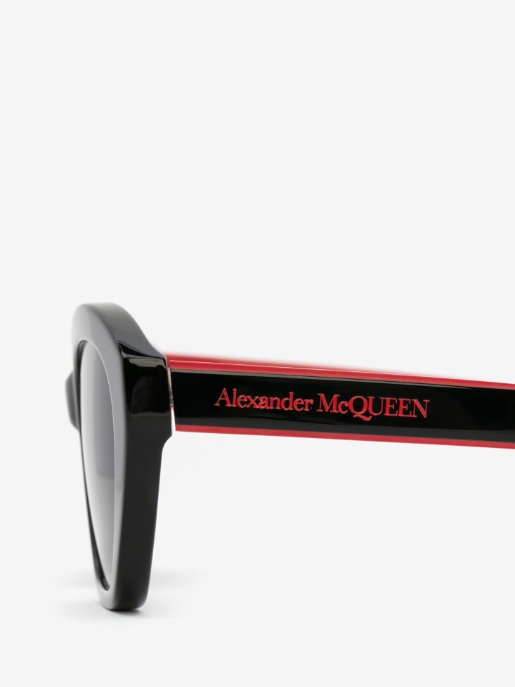 Black/Red Women's Selvedge Cat-Eye Sunglasses Fashion Alexander McQueen