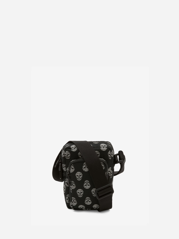 Fashion Alexander McQueen Black/Off White Men's Biker Skull Urban Mini Messenger Bag