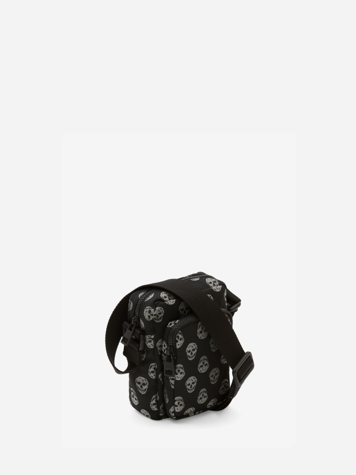 Fashion Alexander McQueen Black/Off White Men's Biker Skull Urban Mini Messenger Bag