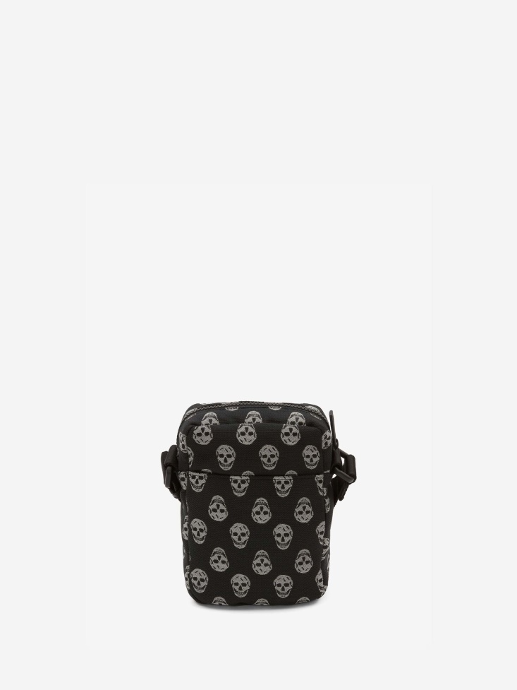 Fashion Alexander McQueen Black/Off White Men's Biker Skull Urban Mini Messenger Bag