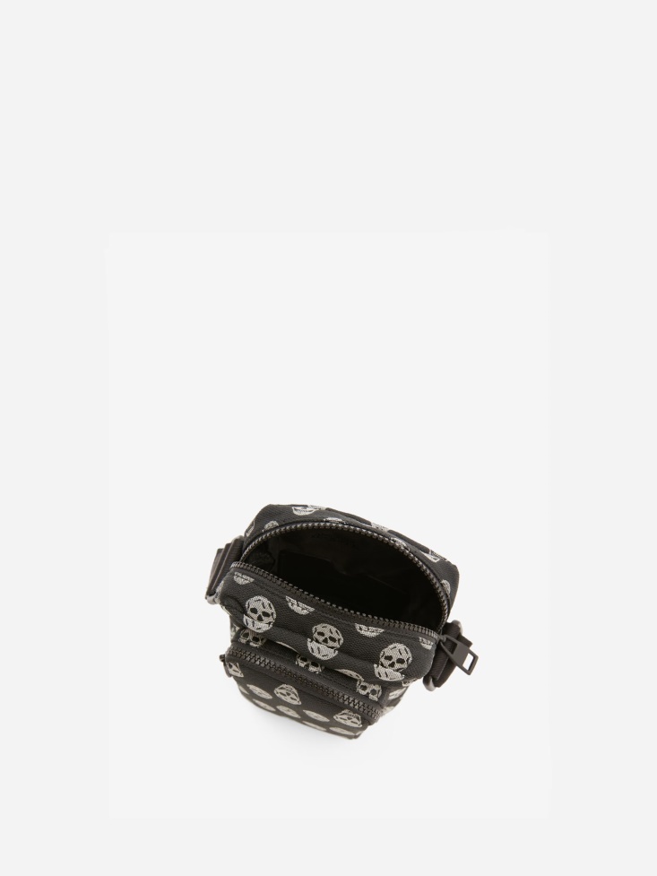 Fashion Alexander McQueen Black/Off White Men's Biker Skull Urban Mini Messenger Bag