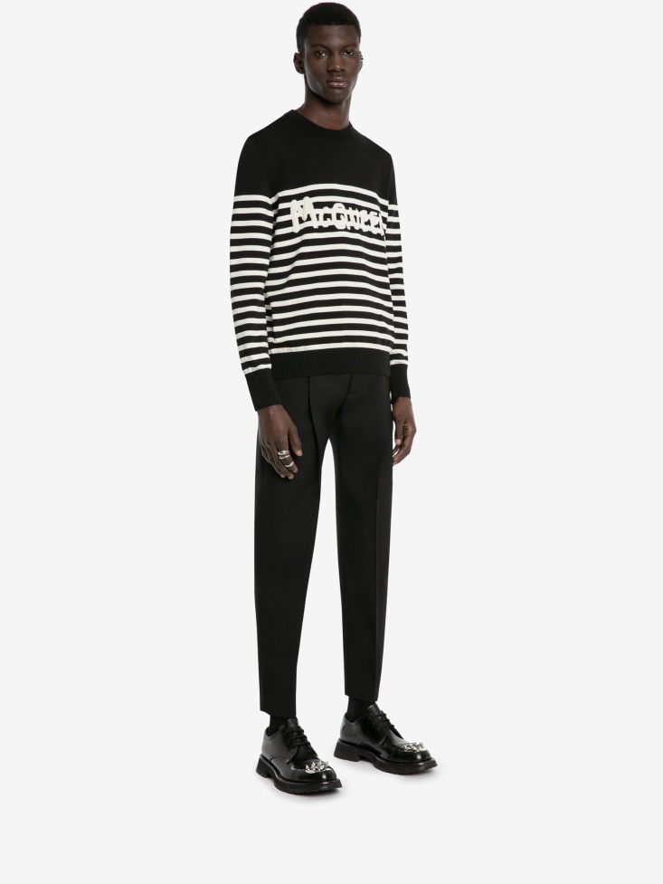 Fashion Alexander McQueen Men's in Graffiti Striped Sweatshirt Black/Ivory