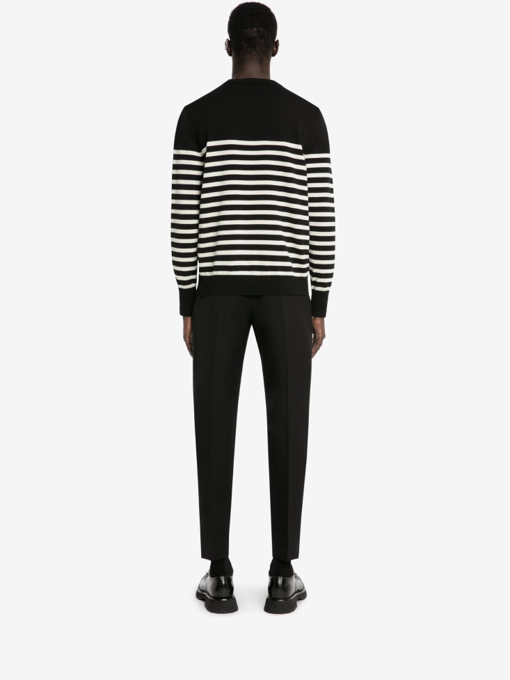 Fashion Alexander McQueen Men's in Graffiti Striped Sweatshirt Black/Ivory