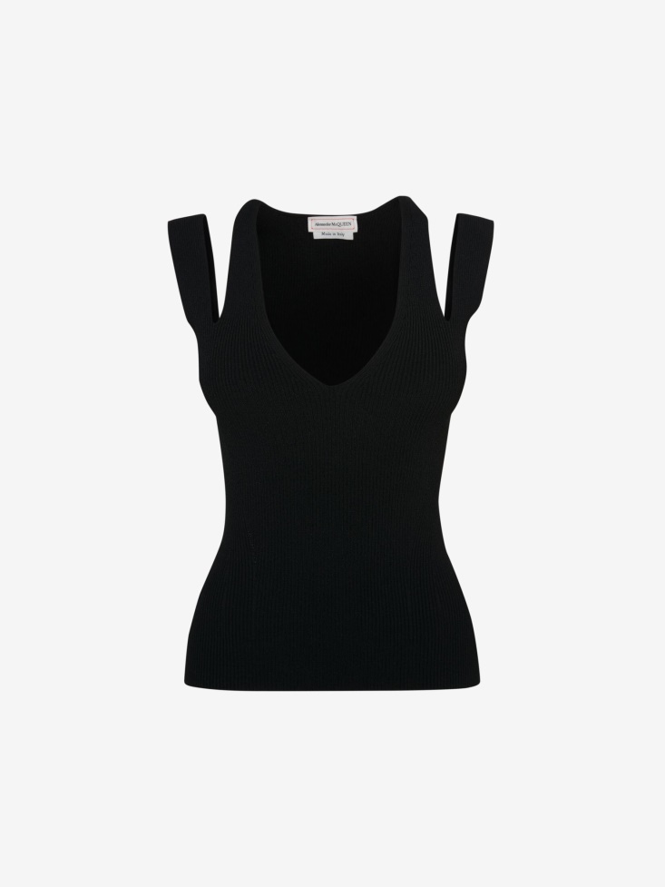 Fashion Alexander McQueen Women's Slashed Sleeveless Top Black