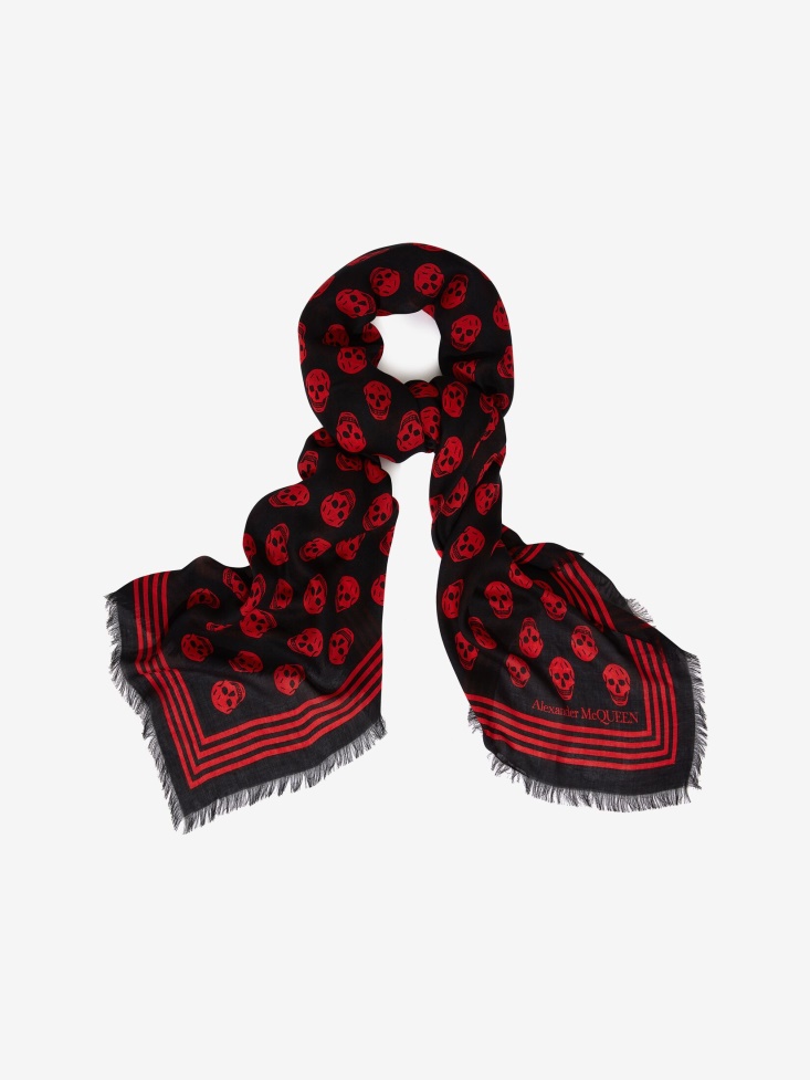 Fashion Alexander McQueen Black/Red Men's Biker Skull Scarf
