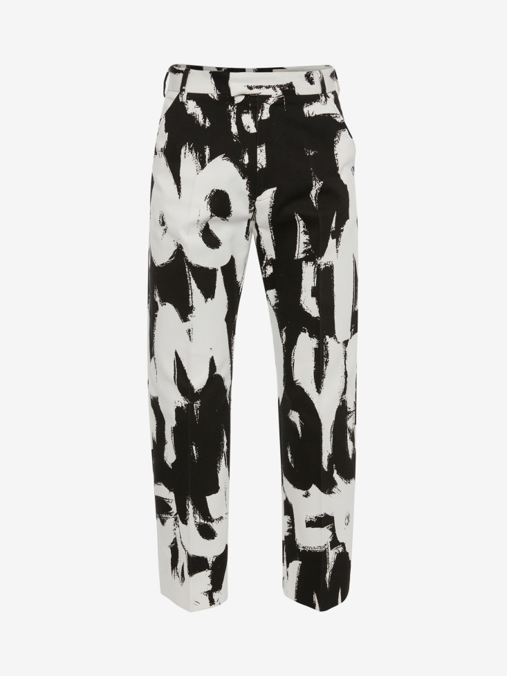 Fashion Alexander McQueen Men's in Graffiti Trousers White/Black