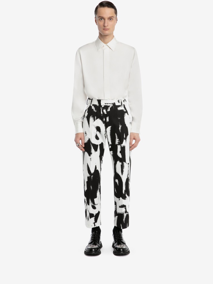 Fashion Alexander McQueen Men's in Graffiti Trousers White/Black